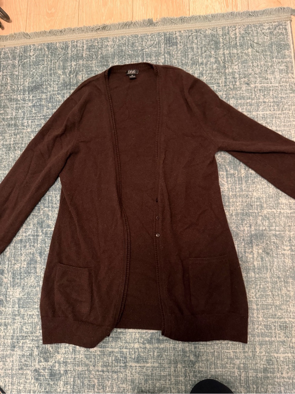 100% Cashmere Long Brown Open-Front Women's Cardigan